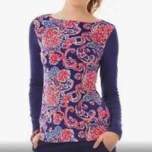 Lilly Pulitzer Navy and Pink Paisley Long Sleeve Tee